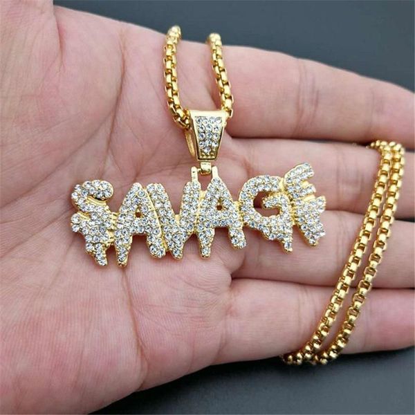 pendant necklaces drop bling iced out chains stainless steel gold color hip hop savage necklace jewelry for men u1470, Silver
pendant necklaces drop bling iced out chains stainless steel gold color hip hop savage necklace jewelry for men u1470, Silver