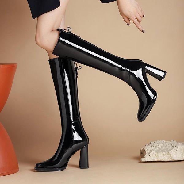 boots platform women knee-high fashion concise casual thick heels round toe patent leather zip shoes woman autumn winter, Black
boots platform women knee-high fashion concise casual thick heels round toe patent leather zip shoes woman autumn winter, Black