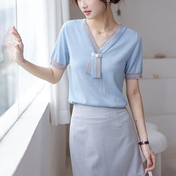women's t-shirt 2021 summer bright silk patchwork knitted t shirt women v-neck elegant thin pullover fashion tee femme slim, White
women's t-shirt 2021 summer bright silk patchwork knitted t shirt women v-neck elegant thin pullover fashion tee femme slim, White