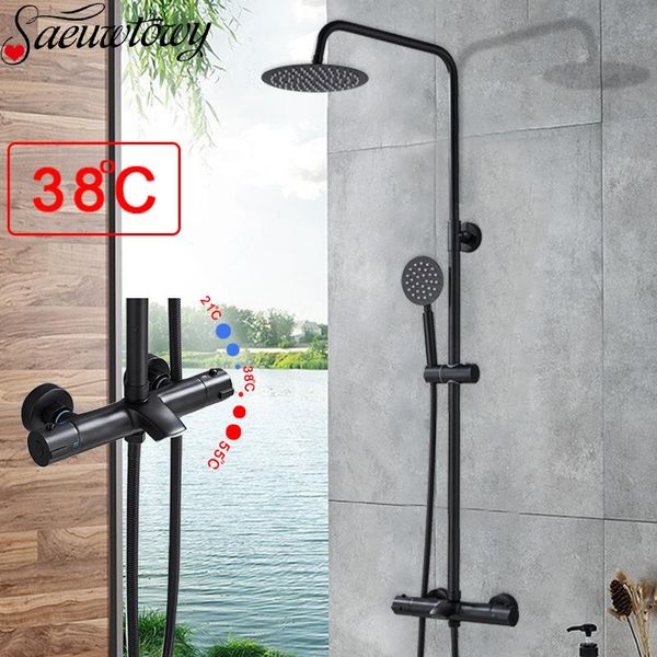 black chrome wall mounted thermostatic shower bracket cold mixer spout faucet bathroom waterfall bathtub sets
black chrome wall mounted thermostatic shower bracket cold mixer spout faucet bathroom waterfall bathtub sets