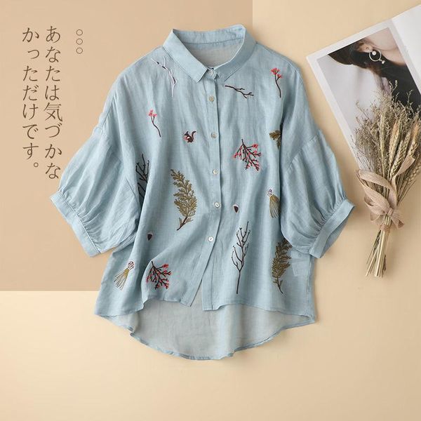 women's blouses & shirts female 2021 summer casual three quarter sleeve loose blouse women vintage embroidery puff cotton linen q463, White
women's blouses & shirts female 2021 summer casual three quarter sleeve loose blouse women vintage embroidery puff cotton linen q463, White