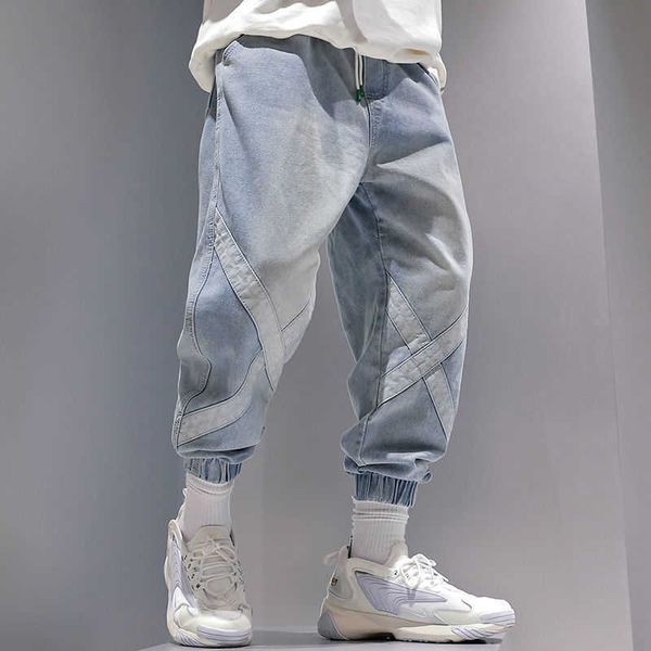 jeans men new korean-style jeans men fashion casual loose and plus size hip hop ankle banded pants x0621, Blue