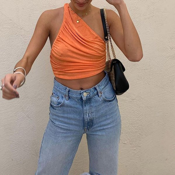 one shoulder crop women sleeveless ruched tank summer white black blue orange plain short tanks camis 210514
one shoulder crop women sleeveless ruched tank summer white black blue orange plain short tanks camis 210514
