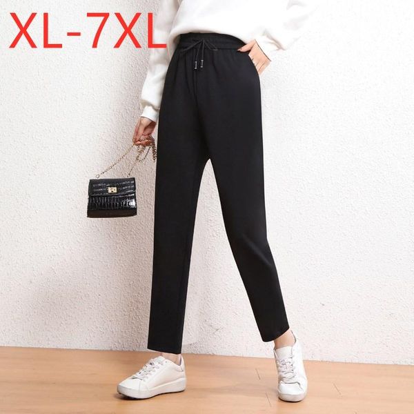 women's pants & capris ladies autumn winter plus size long for women large loose casual black pocket cotton belt trousers 3xl 4xl 5xl 6, Black;white 
women's pants & capris ladies autumn winter plus size long for women large loose casual black pocket cotton belt trousers 3xl 4xl 5xl 6, Black;white