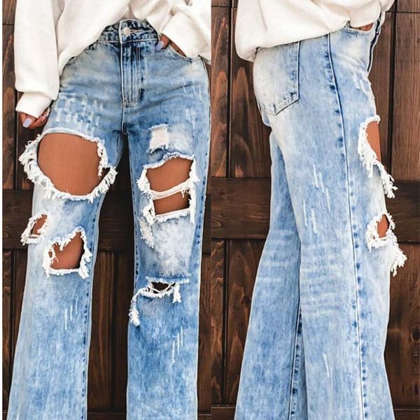 women's jeans women distressed denim pants streetwear casual loose mid waist autumn ripped straight leg polyester trousers, Blue
women's jeans women distressed denim pants streetwear casual loose mid waist autumn ripped straight leg polyester trousers, Blue
