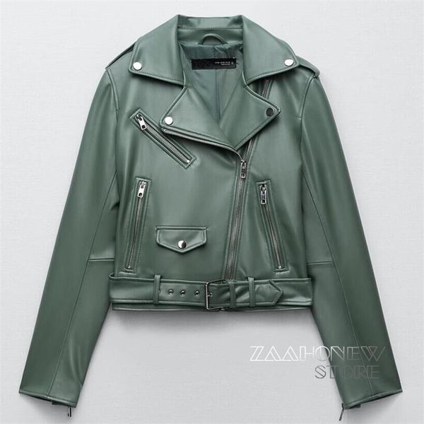 zaaho spring autumn women fashion blue black faux leather jacket female casual lapel zipper with belt biker coat 211215
zaaho spring autumn women fashion blue black faux leather jacket female casual lapel zipper with belt biker coat 211215