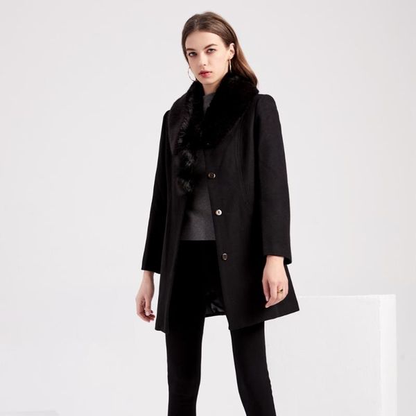 women's wool & blends fashion women woolen coat 2021 winter slim solid pocket double-breasted big fur collar thick warm female outwear, Black
women's wool & blends fashion women woolen coat 2021 winter slim solid pocket double-breasted big fur collar thick warm female outwear, Black