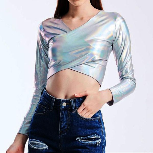 women's t-shirt metallic color holographic t shirts women long sleeve criss cross wet look crop 2021 autumn fashion streetwear tshi, White
women's t-shirt metallic color holographic t shirts women long sleeve criss cross wet look crop 2021 autumn fashion streetwear tshi, White