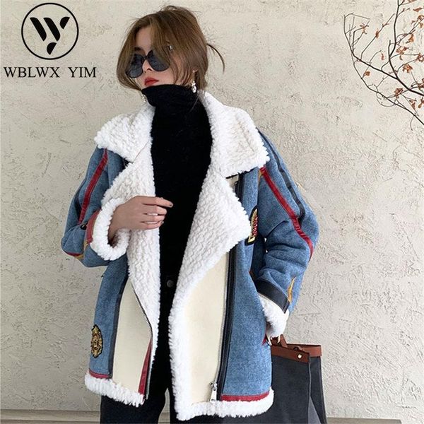 women's leather & faux suede jacket women thick warm lambs wool winter coat fashion patchwork female zipper loose motorcycle, Black
women's leather & faux suede jacket women thick warm lambs wool winter coat fashion patchwork female zipper loose motorcycle, Black