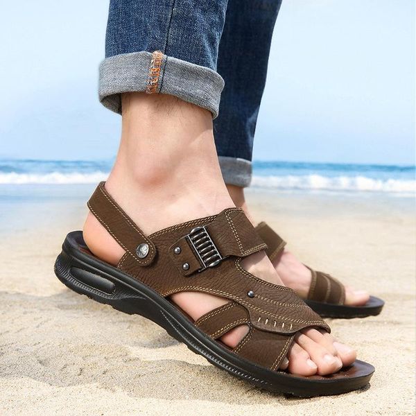 sandals men's leather summer first layer cowhide beach shoes comfortable slippers breathable man, Black
sandals men's leather summer first layer cowhide beach shoes comfortable slippers breathable man, Black