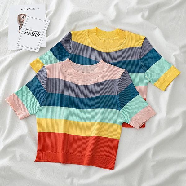 plain tee knitted strips women o neck summer short sleeve casual street outwear crop tees for, White
plain tee knitted strips women o neck summer short sleeve casual street outwear crop tees for, White