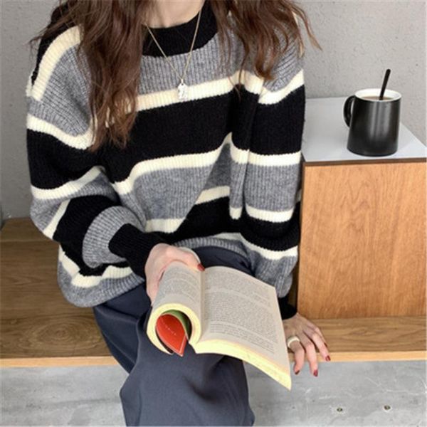 women's sweaters women winter thicken jumper female casual striped sweater vintage o-neck long sleeve loose tricot aesthetic, White;black
women's sweaters women winter thicken jumper female casual striped sweater vintage o-neck long sleeve loose tricot aesthetic, White;black