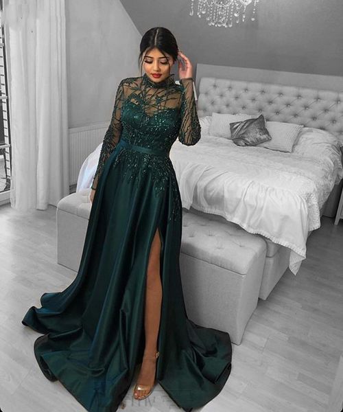 hunter green illusion long sleeve evening dresses lace beaded high neck 2022 a-line side split satin party prom gowns robe de soiree special, Black;red
hunter green illusion long sleeve evening dresses lace beaded high neck 2022 a-line side split satin party prom gowns robe de soiree special, Black;red