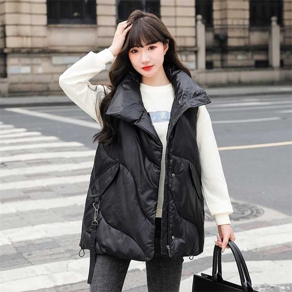 turn down collar women's autumn winter vest solid zipper pockets ladies loose sleeveless jacket thick vests waistcoat female 211130, Black;white
turn down collar women's autumn winter vest solid zipper pockets ladies loose sleeveless jacket thick vests waistcoat female 211130, Black;white