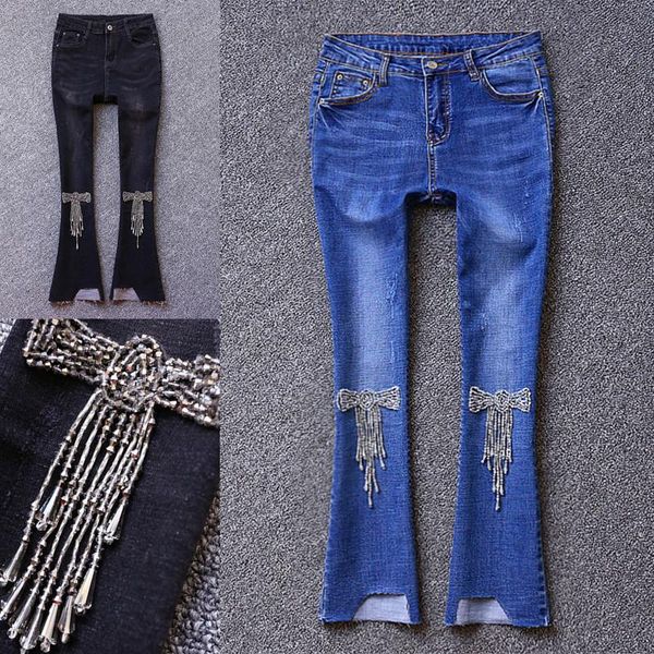 women's jeans spring autumn fashion heavy work beaded tassel women skinny flare pants plus size, Blue
women's jeans spring autumn fashion heavy work beaded tassel women skinny flare pants plus size, Blue