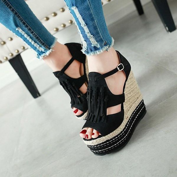summer europe women sandals wedge hollow out open toe slope heelthick bottom buckle high heels, Black
summer europe women sandals wedge hollow out open toe slope heelthick bottom buckle high heels, Black