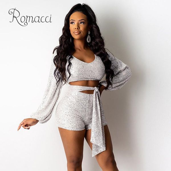 two piece dress women set crop short outfits sequin v neck long sleeve high waist tied bandage clubwear, White
two piece dress women set crop short outfits sequin v neck long sleeve high waist tied bandage clubwear, White