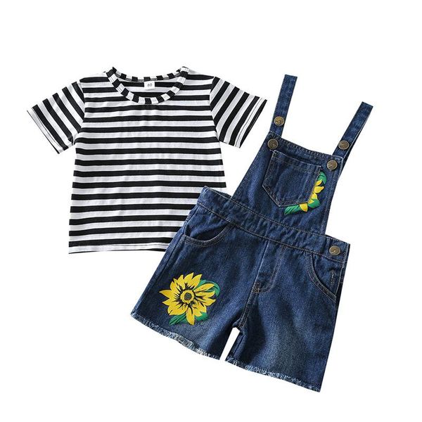 clothing sets 2021 little girl\u2021s casual two piece suit fashion stripe short sleeve t-shirt and sunflower denim suspender shorts, White
clothing sets 2021 little girl\u2021s casual two piece suit fashion stripe short sleeve t-shirt and sunflower denim suspender shorts, White