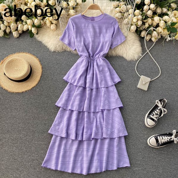 french ruffled cake dress women korean o neck short sleeve a-line es summer elegant solid vacation beach 210512, Black;gray
french ruffled cake dress women korean o neck short sleeve a-line es summer elegant solid vacation beach 210512, Black;gray