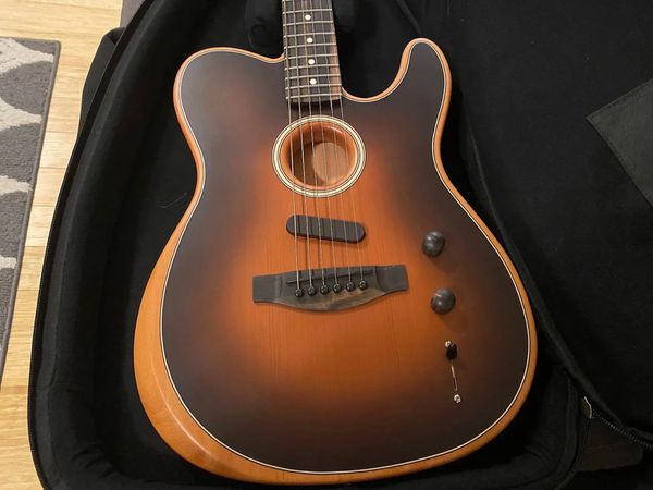 custom acoustasonic tele sunburst electric guitar polyester satin matte finish with deep c neck and chrome hardware
custom acoustasonic tele sunburst electric guitar polyester satin matte finish with deep c neck and chrome hardware