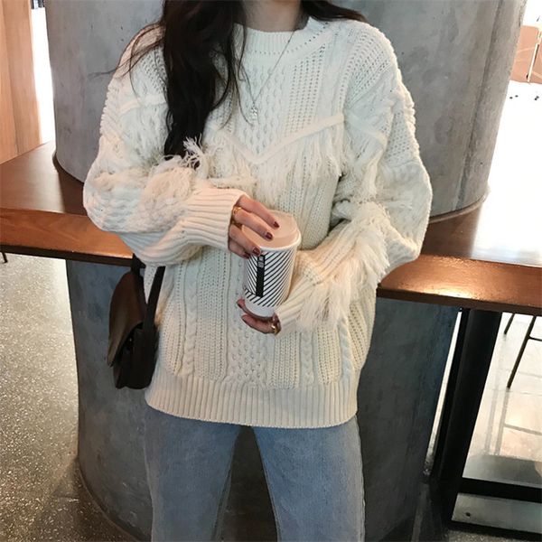 sweaters beige sweet tassel all match girls twisted loose fashion brief warm casual knitted pullovers basic sweaters, White;black
sweaters beige sweet tassel all match girls twisted loose fashion brief warm casual knitted pullovers basic sweaters, White;black