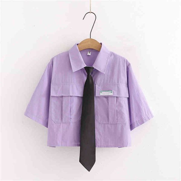 korean fashion purple short sleeve shirts women harajuku style black tie front crop summer vintage white button up shirt
korean fashion purple short sleeve shirts women harajuku style black tie front crop summer vintage white button up shirt