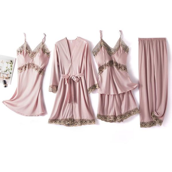 women's sleepwear robe 5 pcs sets suit lace bride bridesmaid gown bathrobe pajama casual woman dress fashion long nightpant, Black;red
women's sleepwear robe 5 pcs sets suit lace bride bridesmaid gown bathrobe pajama casual woman dress fashion long nightpant, Black;red