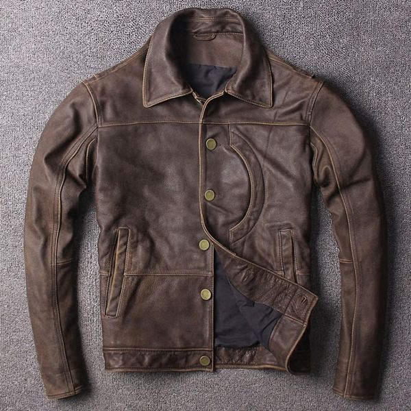 men's leather & faux autumn vintage solid genuine mens single breasted turn-down collar cowhide real jacket, Black
men's leather & faux autumn vintage solid genuine mens single breasted turn-down collar cowhide real jacket, Black