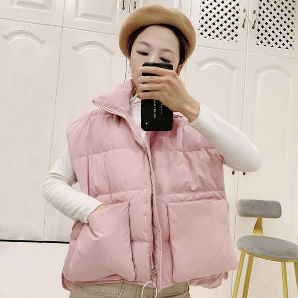 fashion winter white duck down vest jacket women casual short stand collar oversize coat 210520, Black
fashion winter white duck down vest jacket women casual short stand collar oversize coat 210520, Black