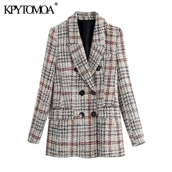 women fashion double breasted tweed check blazers coat vintage long sleeve pockets female outerwear chic 210416, White;black
women fashion double breasted tweed check blazers coat vintage long sleeve pockets female outerwear chic 210416, White;black