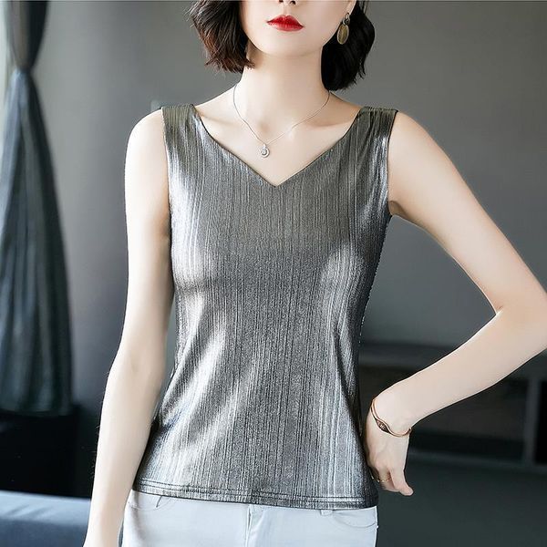 shiny lurex women tanks silk tank summer sleeveless v neck vest womens plus size feminina shirt clothes, White
shiny lurex women tanks silk tank summer sleeveless v neck vest womens plus size feminina shirt clothes, White
