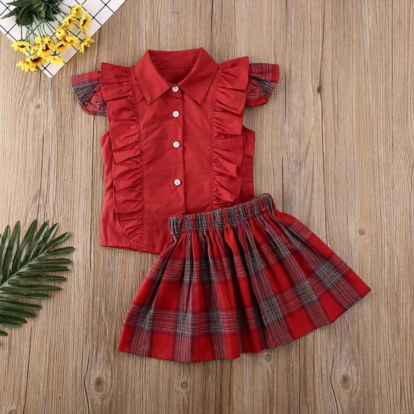 fashion toddler baby girl clothes solid color sleeveless ruffle plaids mini skirt 2pcs outfits, White
fashion toddler baby girl clothes solid color sleeveless ruffle plaids mini skirt 2pcs outfits, White