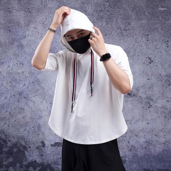 men's t-shirt spring/summer hooded mid-sleeve fashion loose-fitting bat-sleeve hip hop stage look1, White;black
men's t-shirt spring/summer hooded mid-sleeve fashion loose-fitting bat-sleeve hip hop stage look1, White;black