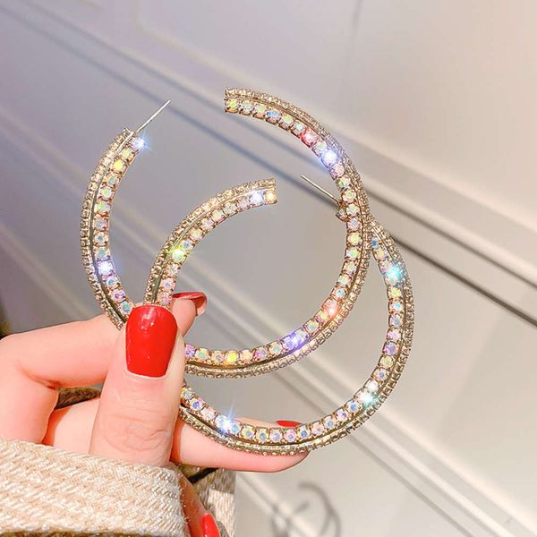 925 silver needle exaggerated diamond wrapped c-shaped fashion personality circle net red temperament earrings female, Black
925 silver needle exaggerated diamond wrapped c-shaped fashion personality circle net red temperament earrings female, Black