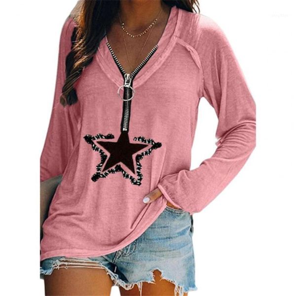 women's blouses & shirts blouse lady long sleeve casual deep v-neck zipper t-shirt five-pointed star print autumn winter streetwear, White
women's blouses & shirts blouse lady long sleeve casual deep v-neck zipper t-shirt five-pointed star print autumn winter streetwear, White