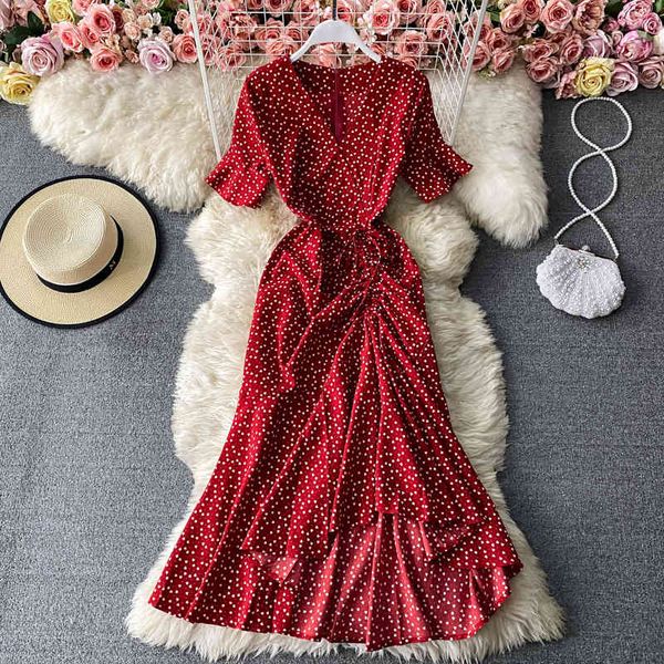 summer vintage women red polka dot irregular midi dress female party beach vacation drawstring vestidos korean fashion 210426, Black;gray
summer vintage women red polka dot irregular midi dress female party beach vacation drawstring vestidos korean fashion 210426, Black;gray