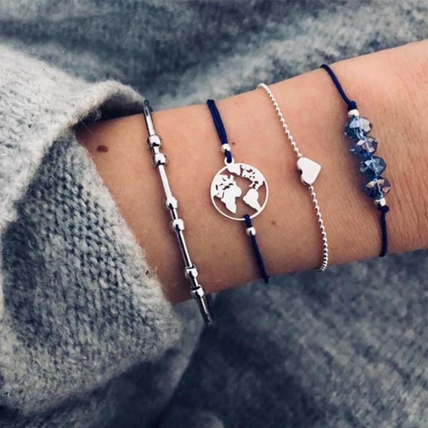 link, chain 4 pcs/set women fashion crystal beads geometry open silver bracelet bohemian retro beach jewelry accessories, Black
link, chain 4 pcs/set women fashion crystal beads geometry open silver bracelet bohemian retro beach jewelry accessories, Black