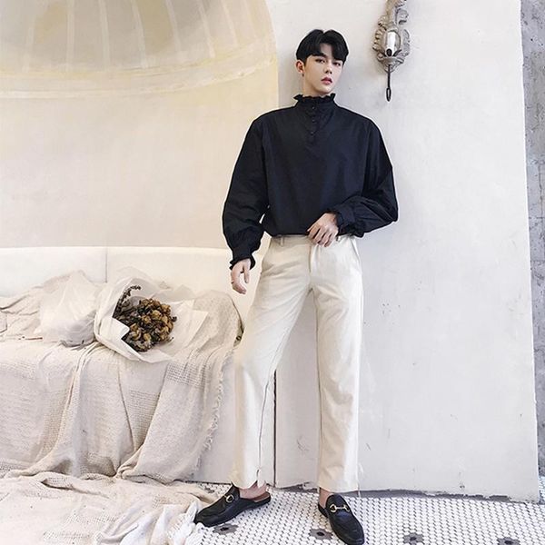 shirt personality design sense lotus lace men's clothing before and after temperament small fashion pullover long sleeve f casual shirt, White;black
shirt personality design sense lotus lace men's clothing before and after temperament small fashion pullover long sleeve f casual shirt, White;black