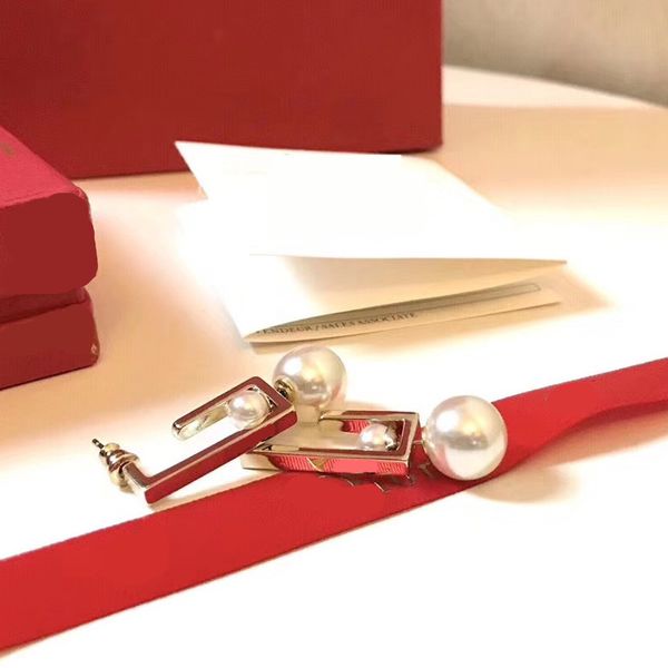 S925 silver needle square double Pearl Earrings, Golden