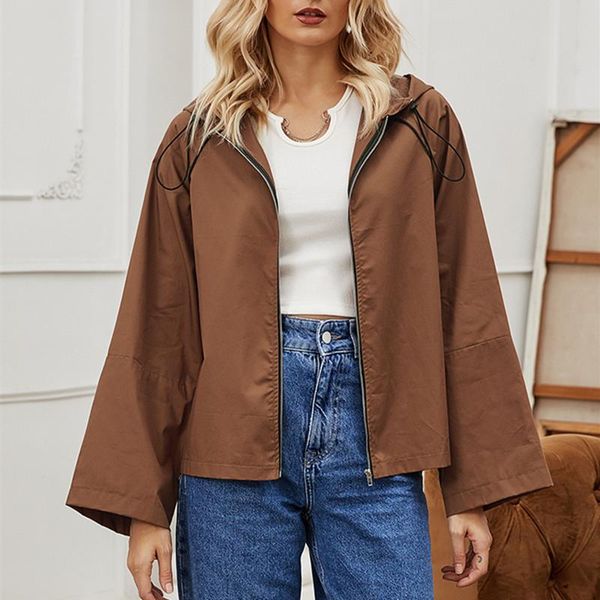 women's jackets brown hooded windbreaker and coats women full sleeve zipper up spring autumn clothes ladies casual loose outwears, Black;brown
women's jackets brown hooded windbreaker and coats women full sleeve zipper up spring autumn clothes ladies casual loose outwears, Black;brown