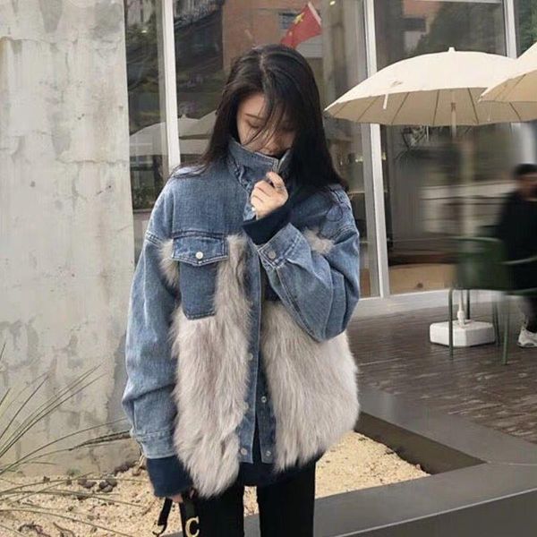 women's fur & faux jacket women 2021 korean winter loose casual fashion temperament fried street denim stitching trend, Black
women's fur & faux jacket women 2021 korean winter loose casual fashion temperament fried street denim stitching trend, Black