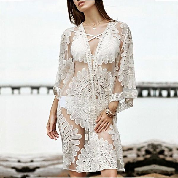 women's swimwear women bikini cover-ups 2021 summer floral lace mesh sheer loose cardigan beach dress see through cover ups, White;black
women's swimwear women bikini cover-ups 2021 summer floral lace mesh sheer loose cardigan beach dress see through cover ups, White;black