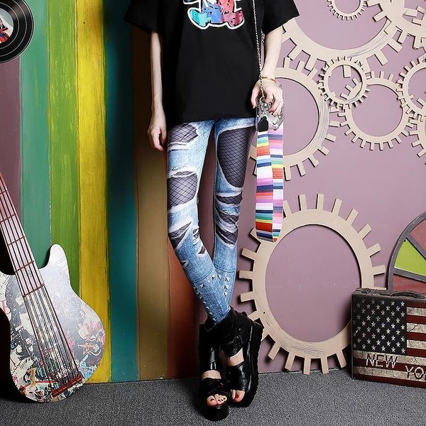 women's leggings women fashion fitness pants ladies faux denim patchwork trousers high street stretch, Black
women's leggings women fashion fitness pants ladies faux denim patchwork trousers high street stretch, Black