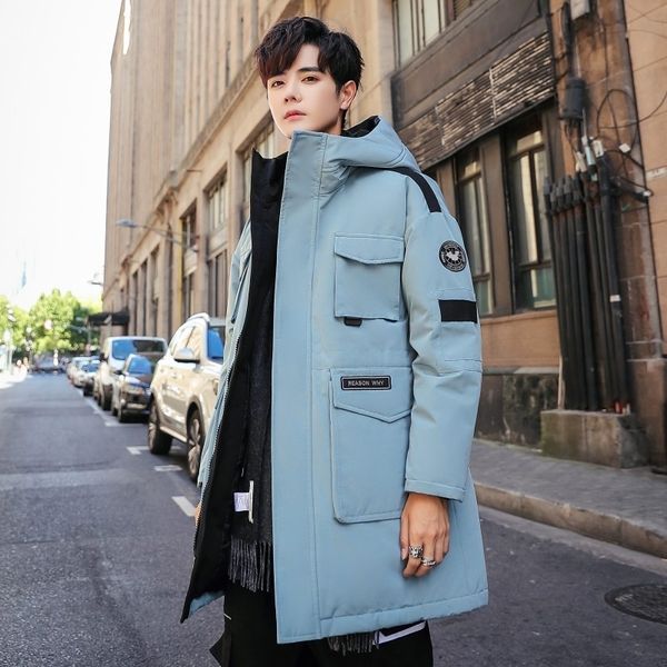 winter men's hooded coat thickened medium and long white duck down jacket korean chaopai workgoose canadian, Black
winter men's hooded coat thickened medium and long white duck down jacket korean chaopai workgoose canadian, Black