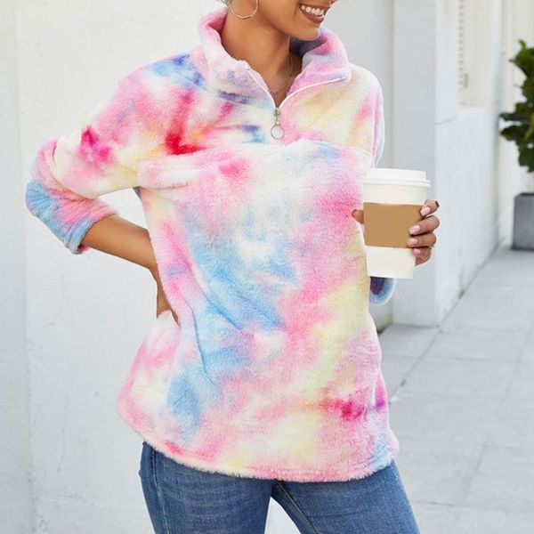 women's fur & faux women winter fuzzy plush long sleeve sweatshirt 1/4 zipper stand collar pullover tunic gradient rainbow tie-dye pri, Black
women's fur & faux women winter fuzzy plush long sleeve sweatshirt 1/4 zipper stand collar pullover tunic gradient rainbow tie-dye pri, Black