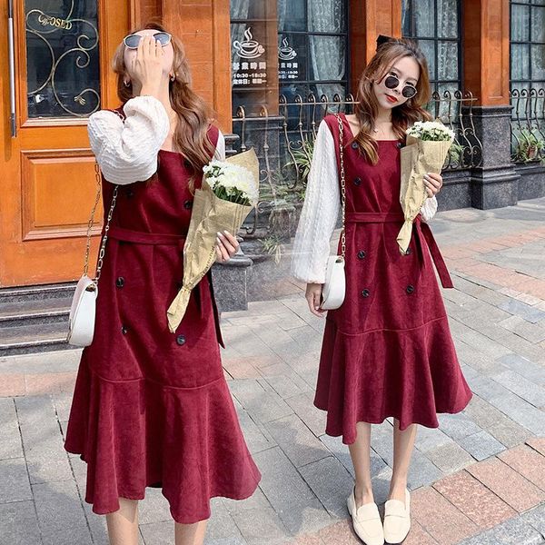 maternity dresses pregnant women installed 2021 autumn style korean-style fashion corduroy mock two-piece bow dress, White
maternity dresses pregnant women installed 2021 autumn style korean-style fashion corduroy mock two-piece bow dress, White
