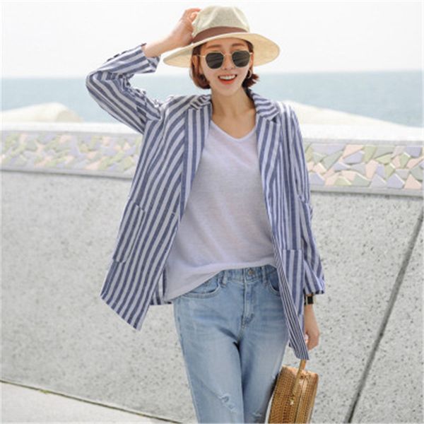 women's suits & blazers cbafu linen cotton women blue striped office lady coat korean vintage one button summer jackets casual loo, White;black
women's suits & blazers cbafu linen cotton women blue striped office lady coat korean vintage one button summer jackets casual loo, White;black