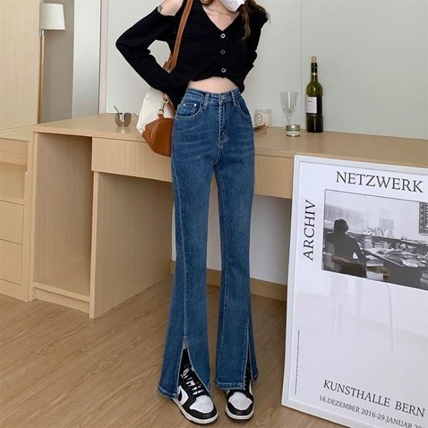 women's jeans blue design sense split flared pants autumn and winter high waist slim straight floor mops
women's jeans blue design sense split flared pants autumn and winter high waist slim straight floor mops