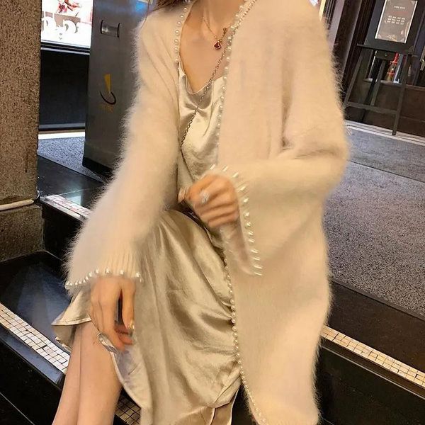women's knits & tees elegant mink velvet pearl sweater cardigan women 2021 fall lazy loose mid-length knitted coat korean soft long out, White
women's knits & tees elegant mink velvet pearl sweater cardigan women 2021 fall lazy loose mid-length knitted coat korean soft long out, White