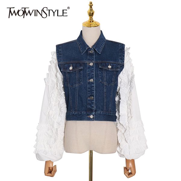 twotwinstyle casual denim patchwork jacket for female lapel long sleeve short casual jackets female fashion clothing autumn 210517, Black;brown
twotwinstyle casual denim patchwork jacket for female lapel long sleeve short casual jackets female fashion clothing autumn 210517, Black;brown
